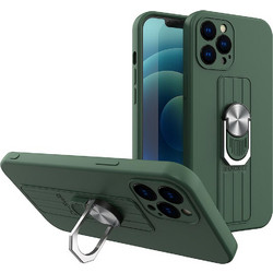 Ring Case silicone case with finger grip and stand for Samsung Galaxy S21+ 5G (S21 Plus 5G) dark green
