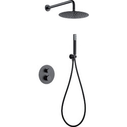 Εντοιχιζόμενο Πλήρες Σετ Λουτρού Imex Line PVD Black Gun Metal Θερμοστατικός Μίκτης 2 Εξόδων & Κώδ. Inox O25 & Τηλ. (GTD038/BGM)