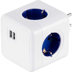 Πολύπριζο 6 θέσεων με 4 πρίζες και 2 USB λευκό-μπλε 7.5x11.5x7.5εκ