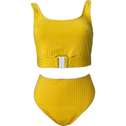 Γυναικείο Ψηλόμεσο Sporty Bikini με διακοσμητική ζώνη σε Κίτρινο χρώμα Κίτρινο