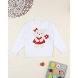 βρεφικό πουλόβερ λευκό με αρκουδάκι για κορίτσι