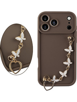 Volte-Tel Θηκη Iphone 17 Pro 6.3'' Silicon Tpu With Strap Full Camera Protection Brown With White BUTTERFLIES