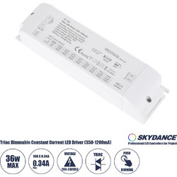 SKYDANCE-TE-36A 73135 DC Triac & Push Dimmer CC Τροφοδοτικό/Μετασχηματιστής SELV με 1 x 320-1200mA 36W Κανάλι AC 220-240V σε DC 10-52V 1200mA 36W Max IP20 - Triac & Push Dimming - Μ17.5 x Π4.4 x Υ3