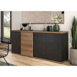 Otello μπουφές με 4 πόρτες και 1 συρτάρι 208x47x87εκ. Helvezia Oak / Μαύρο