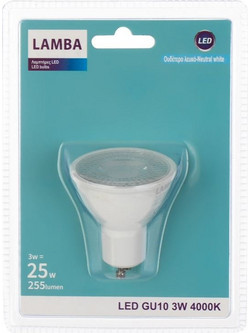 Λαμπτήρας LED GU10 3W - Ουδέτερο Λευκό Φως
