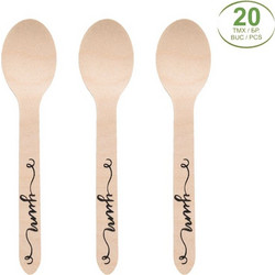 Κουταλάκια Πάρτι Ξύλινα Τύπωμα Yum 16cm - 20 τμχ
