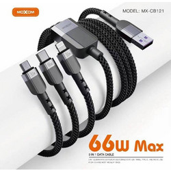 Moxom MX-CB121 Braided USB to Lightning / Type-C / micro USB Cable 3.1A Μαύρο 1m