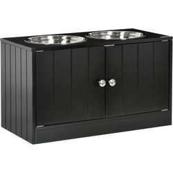 PawHut Raised Dog Bowl με αποθηκευτικό χώρο, 2 αφαιρούμενα μπολ από ανοξείδωτο χάλυβα, 60x30x35,5cm, Μαύρο D08-040V00BK