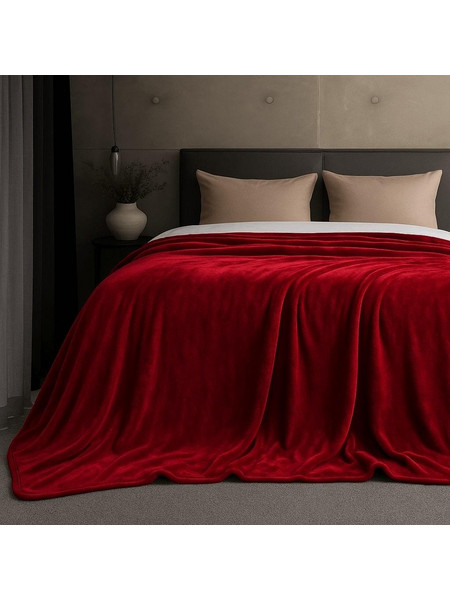 Κουβέρτα υπέρδιπλη κόκκινη βελουτέ από 100% polyester 220x240εκ