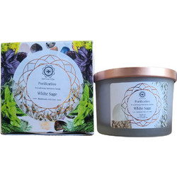 Κερί με Πολύτιμους Λίθους Gemstone Candle Purification White Sage 256g