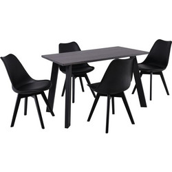 MARTIN Set Τραπεζαρία: Τραπέζι + 4 Καρέκλες, MDF Grey Walnut, Μέταλλο-Ξύλο-PP και PU Μαύρο