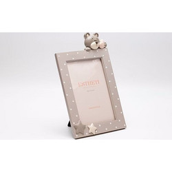 Estheti Κορνίζα Παιδική 10x15cm Πολυρητίνης 13.5x2x22.4cm Αρκουδάκι Πουά Με Εκρού-Λευκό 815-00042
