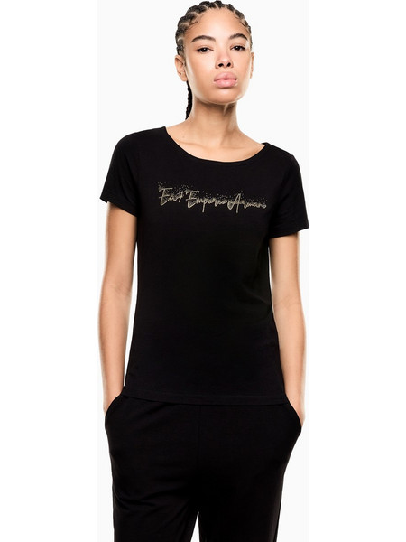 EA7 ARMANI T-SHIRT ΓΥΝΑΙΚΕΙΟ ΒΑΜΒΑΚΕΡΟ ΖΕΡΣΕΙ ΔΙΑΚΟΣΜΙΜΕΝΟ ΜΕ ΜΙΚΡΟΣΚΟΠΙΚΑ ΤΡΟΥΚΣ - ΜΑΥΡΟ - 7W000978AF10373