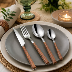 Σετ Μαχαιροπίρουνα 4 Τεμαχίων Stainless Steel με Λαβή Εφέ Ξύλου