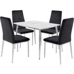 JETTA-OSLO Set Τραπεζαρία: Τραπέζι + 4 Καρέκλες, Χρώμιο - Sintered Stone - Velure Μαύρο