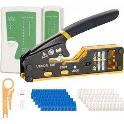 VEVOR Crimping Tool, RJ45/RJ11/RJ12 Ethernet Crimper, Crimp Tool Kit για αρθρωτά βύσματα 4/6/8 ακίδων, με μίνι απογυμνωτή καλωδίων, 50 υποδοχές και 50 μπότες, ανταλλακτικές λεπίδες και ελεγκτή καλωδίο