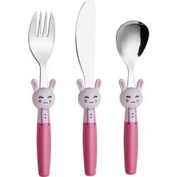 Cryspo Trio Bunny Σετ Βρεφικά Μαχαιροπίρουνα από Ανοξείδωτο Ατσάλι 12m+ Φούξια 3τμχ