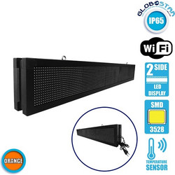 GLOBOSTAR(R) DISPLAY 90314 Κυλιόμενη Ψηφιακή Επιγραφή P10 Διπλής Όψης LED AC 220-240V Αδιάβροχο IP65 Πορτοκαλί - WiFi Control μέσω FK APP - Αισθητήρας Θερμοκρασίας & Υγρασίας - Μ168 x Π12 x Υ24cm