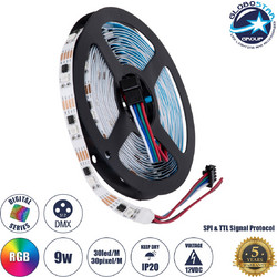 GLOBOSTAR(R) DIGIPRO 90599 Ψηφιακή Pixel Addressable Ταινία LED 9W/m 540lm/m 120 DC 12V IP20 30 x SMD5050 Chip/m 30 x Pixel/m RGB Dimmable SPI/TTL Protocol IC TM1908 - Sanan SMD Chip - Μ500 x Π1 x Υ0.