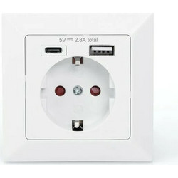 Digitus Μονή Χωνευτή Πρίζα Ρεύματος με 2 Θύρες USB Pure White DA-70615