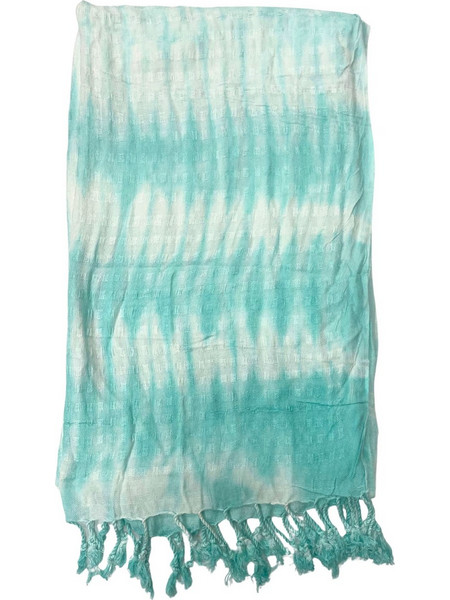 Boho Java Art Stole/Scarf - Teal Stripes & Motiff - 62x200cm