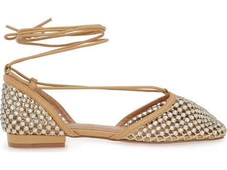 ALESSANDRA BRUNI FLATS W470020318A7 - ΜΠΕΖ ΠΛΑΤΙΝΑ ΣΤΡΑΣ W470020318A7-LΤ GOLD STRASS WITH BEIGE TS991-14