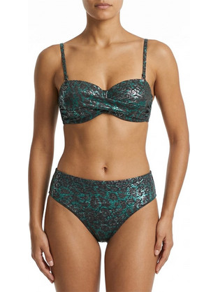 Γυναικείο μαγιό στράπλες Push-Up με μπανέλα Metallic Animal Print μαύρο