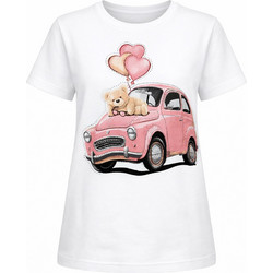 Agape Γυναικείο T-Shirt με σχέδιο Pink Car Bear Βαμβάκι Λευκό