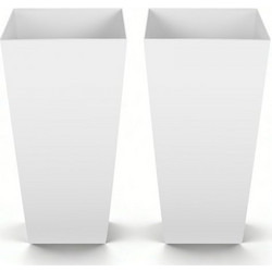 VEVOR Tall Planters Set of 2, 665 mm Large Outdoor Taper Planters for Outdoor Indoor Plants, Front Porch Plastic Modern Flower Pots with Casters, Inner Pot & Drainage Holes for Patio, Garden, White