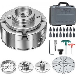 VEVOR 4 Inch Wood Lathe Chuck, 4-Jaw, Self-Centering Wood Turning Chuck Set with 1" x 8TPI Thread & Adapter, 5 PCS Jaws Round/Flat/Step/Pin, Carry Case, Nickel-Plated Finish, for Woodworking Lathe