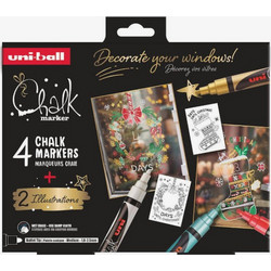 Uni Posca(Uni-Ball) Μαρκαδόροι Υγρής Κιμωλίας & 2 Σχέδια - Traditional Theme (Σετ 4 τχμ)