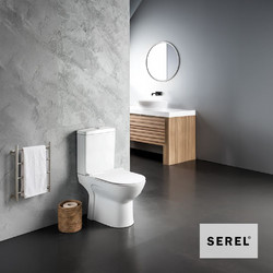 Λεκάνη Σετ Χ.Π Serel Vela Rimless (60cm) Λευκή Πισωστόμια, Σύστημα Μπιντέ, Κάλυμμα Super Slim Soft Close, Καζανάκι,Μηχανισμό