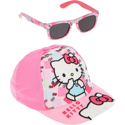 Hello Kitty Παιδικό Καπέλο με Γυαλιά Ηλίου Ροζ Βαμβακερό 53 cm