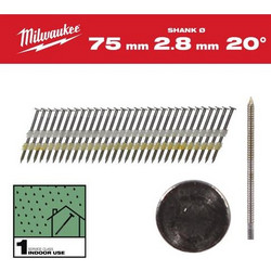 Milwaukee 4932492588 Καρφιά πλαισιων (βελονάκι) 20deg 2,8x75mm 2000τμχ