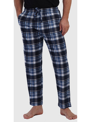 Vienetta Man Ανδρικό βαμβακερό παντελόνι καρό Plus Size (1XL-4XL)-605228 Μπλε Μαρίν