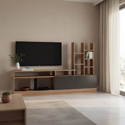 Σύνθετο σαλονιού Seruno oak - μαύρο μαρμάρου 170x25x100εκMQSGR