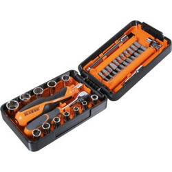 BETA Assortment of 11 hexagon sockets, 21 bits and 7 accessories, in plastic case