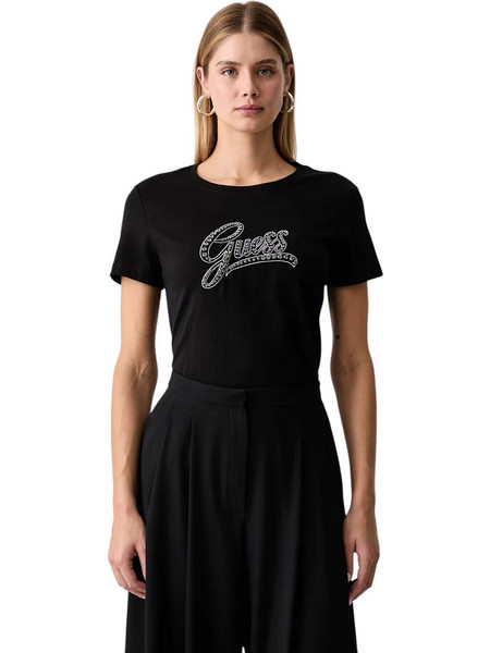 Guess Γυναικείο T-Shirt Embroidery Script W6BI21K6040-JBLK Μαύρο