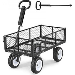 VEVOR Garden Cart, 900 LBS, Heavy Duty Steel Yard and Garden Utility Wagon with 10-Inch Tires, Outdoor Gardening Stool with Adjustable Handle, Detachable Side Panels, Attach to ATV or Tractor, Black