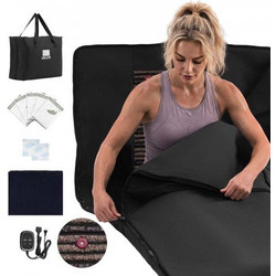 VEVOR Infrared Sauna Blanket with Mineral Stones, 185 x 90 cm Sauna Bag, Zero EMF, Portable for Home Detox and Relaxation, Temperature Control & Timer, PU Leather Heating Wrap with Carry Bag, Black