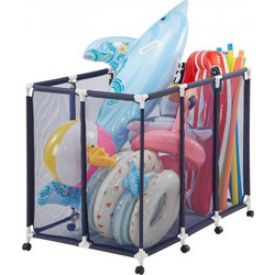 VEVOR Pool Storage Bin, 122 x 84 x 99 cm, Rolling Pool Float Storage Organizer with Casters, Durable Plastic Frame, Poolside Toys Noodles Holder, Breathable Mesh Basket for Swimming Pools