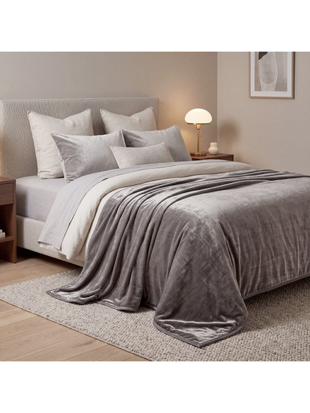 Beauty Home Κουβέρτα υπέρδιπλη Velora Art 12550 100% polyester super soft 550gsm 220x240 Γκρι