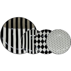 Jolie Πιατο Γλυκου Set 7Τμχ New Bone China Λευκο Μαυρο 30x30x3 - Liberta - Μαύρο,Λευκό