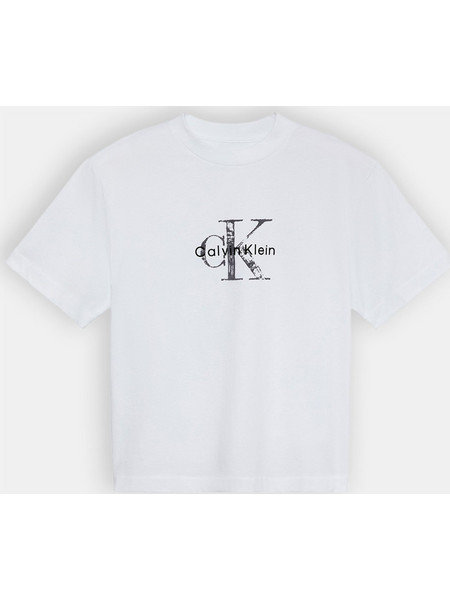 Calvin Klein Boxy Hand Drawn Monogram Γυναικείο T-Shirt LV047H802G-YAF Bright White