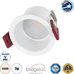 GLOBOSTAR IP Χωνευτό Downlight Σποτ Μπάνιου LED 7W 750lm 45 AC 220-240V Αδιάβροχο IP44 Φυσικό Λευκό 4500K - Lumileds SMD Chip & TUV SUD Driver - Λευκό Ματ