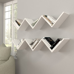 Wall Shelf Zig Zag White Melamine Coated Particle Board 129x22x50 cm