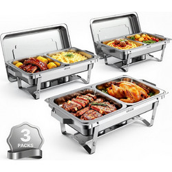 VEVOR Σετ 3 Chafing Dish Μπουφέ 8,5L από Ανοξείδωτο Ατσάλι, Ορθογώνιο, με 6 Ημίδισκα, Θήκη Καυσίμου και Αναδιπλούμενη Βάση ZFXCLBXGG2GPCCGQN001V0