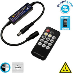 GLOBOSTAR(R) DIMMEROLI 73322 Σετ Dimmer με RF Ασύρματο Χειριστήριο με 1 x 6A 144W Κανάλι DC 12-24V 6A 144W Max IP20 - RF2.4Ghz - Μ31 x Π1.7 x Υ1.1cm