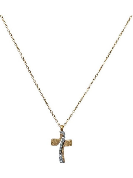 Ατσάλινο Κολιέ Σταυρός με Στρας - Stainless Steel Cross Necklace-A31113-194658