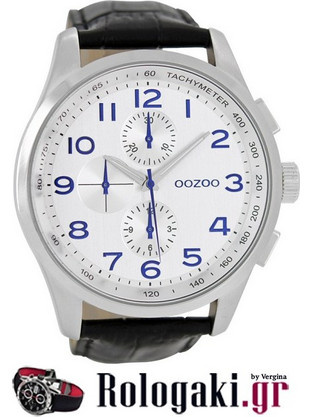 Oozoo Timepieces XXL Ανδρικό Ρολόι Χρονογράφος με Μαύρο Δερμάτινο Λουράκι C6768